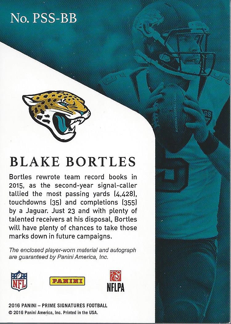 2016 Prime Signatures Prime Signature Swatches #20 Blake Bortles/15 back image