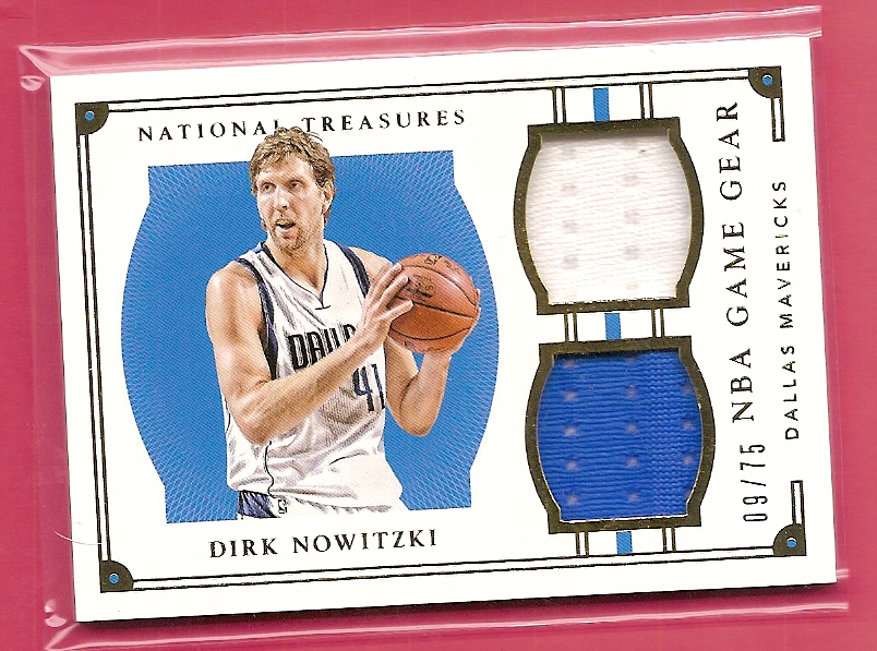 2015-16 Panini National Treasures NBA Game Gear Duals #34 Dirk Nowitzki/75