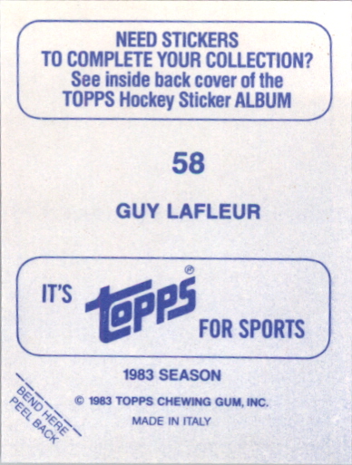 1983-84 Topps Stickers #58 Guy Lafleur back image
