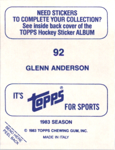 1983-84 Topps Stickers #92 Glenn Anderson