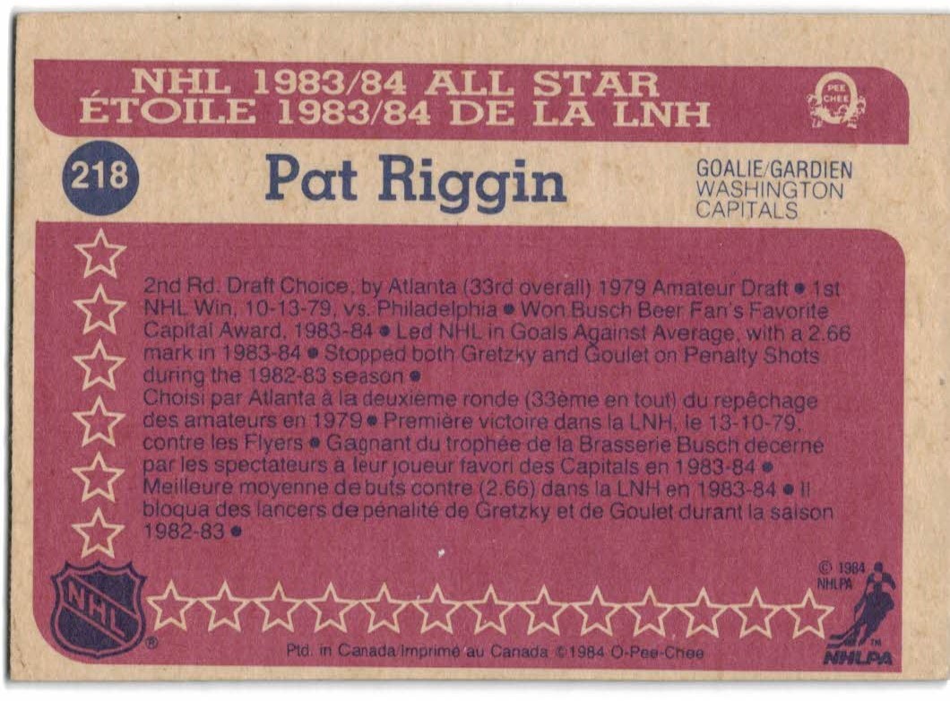 1984-85 O-Pee-Chee #218 Pat Riggin AS back image