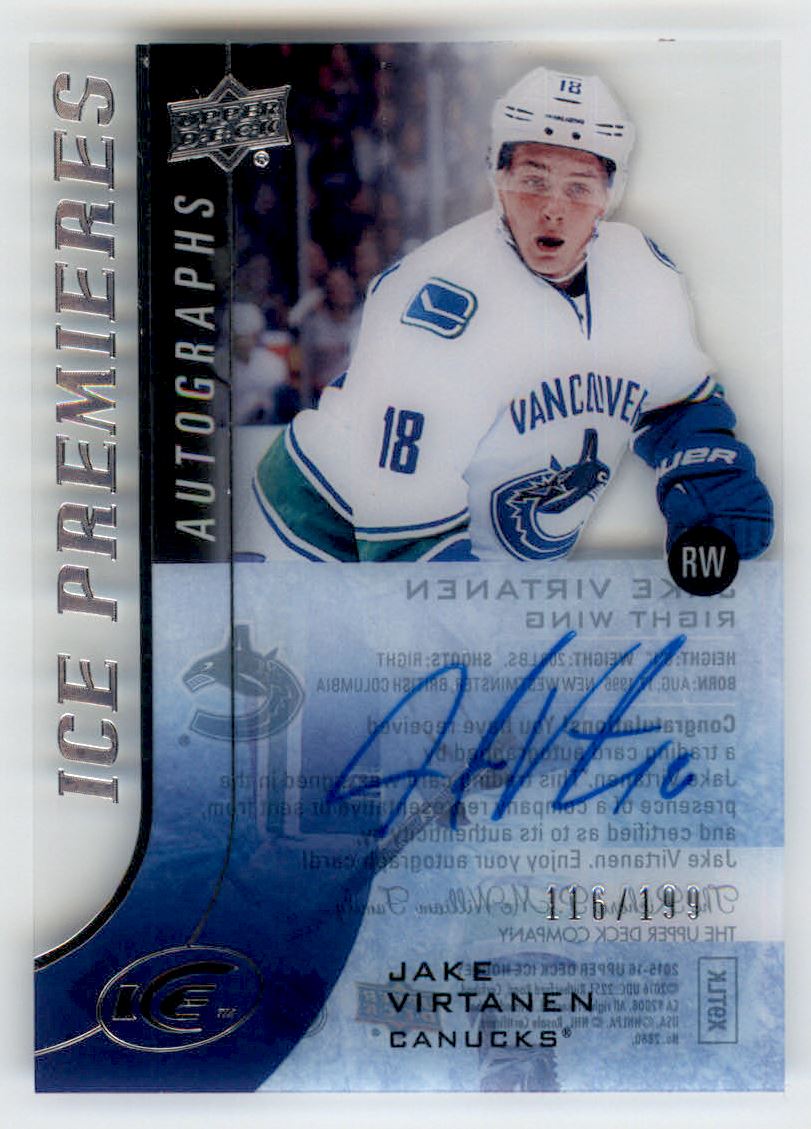 2015-16 Upper Deck Ice Ice Premieres Autographs #IPAJV Jake Virtanen AU/199