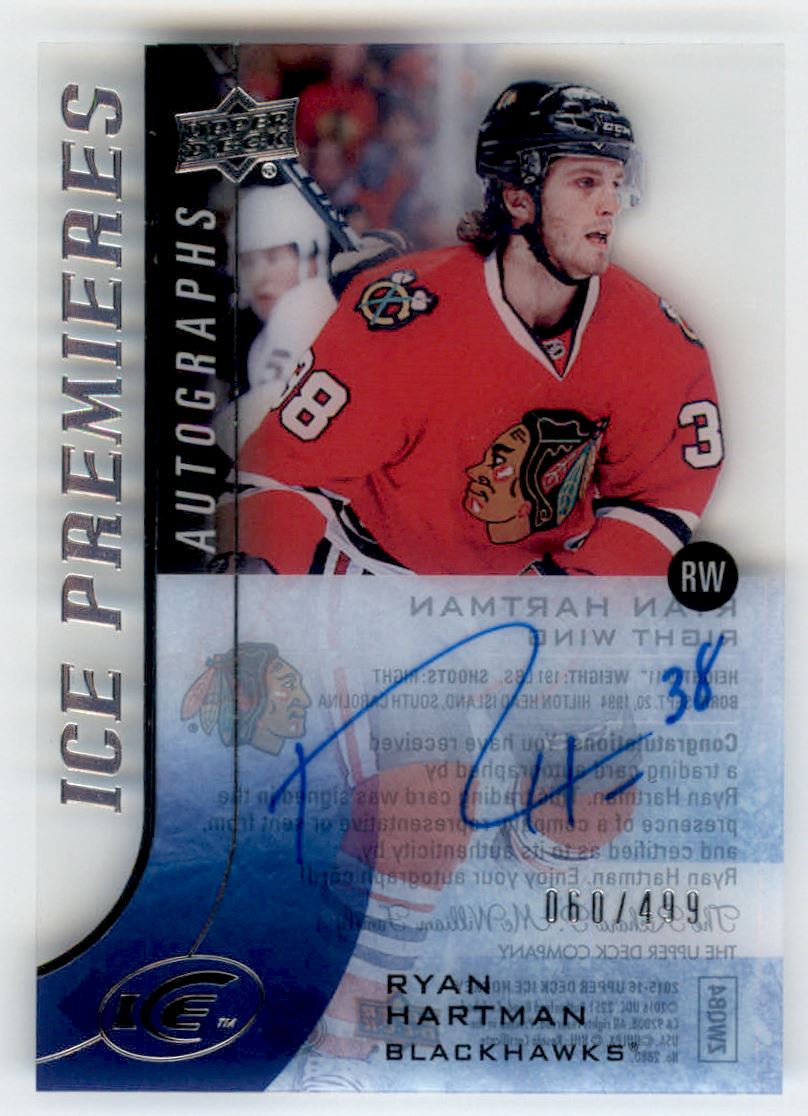 2015-16 Upper Deck Ice Ice Premieres Autographs #IPARH Ryan Hartman AU/499