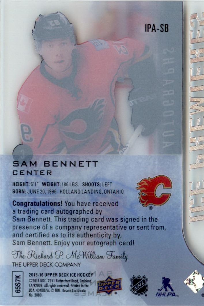 2015-16 Upper Deck Ice Ice Premieres Autographs #IPASB Sam Bennett AU/199