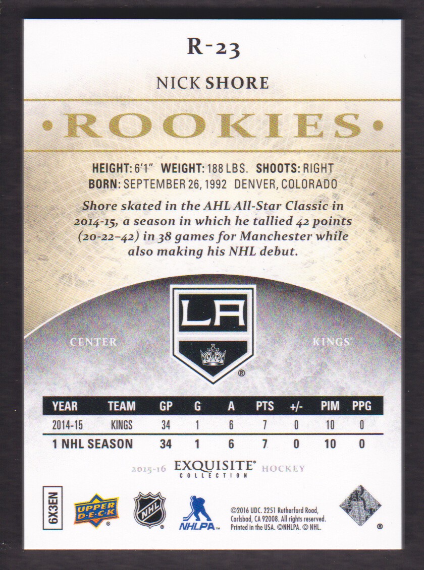 2015-16 Exquisite Collection #R23 Nick Shore RC back image