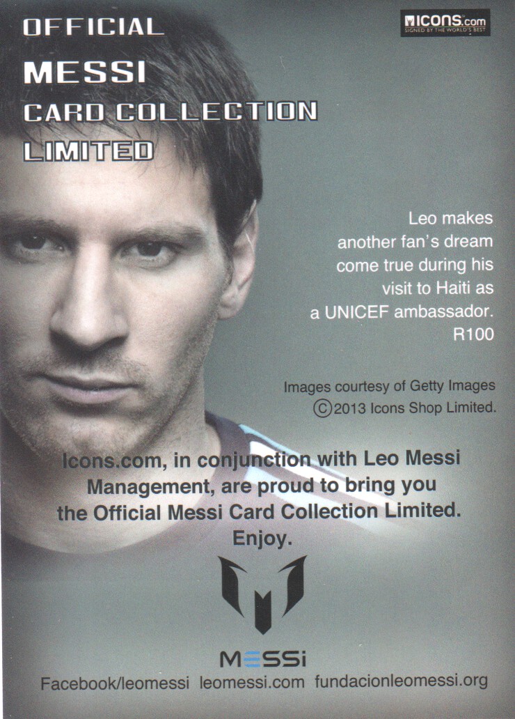 2013 Icons Official Messi Collection Limited #R100 Lionel Messi back image
