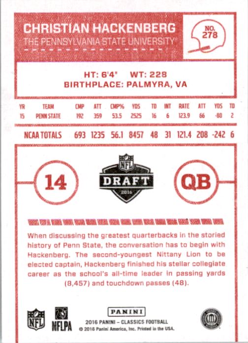 2016 Classics Red Back #278 Christian Hackenberg back image