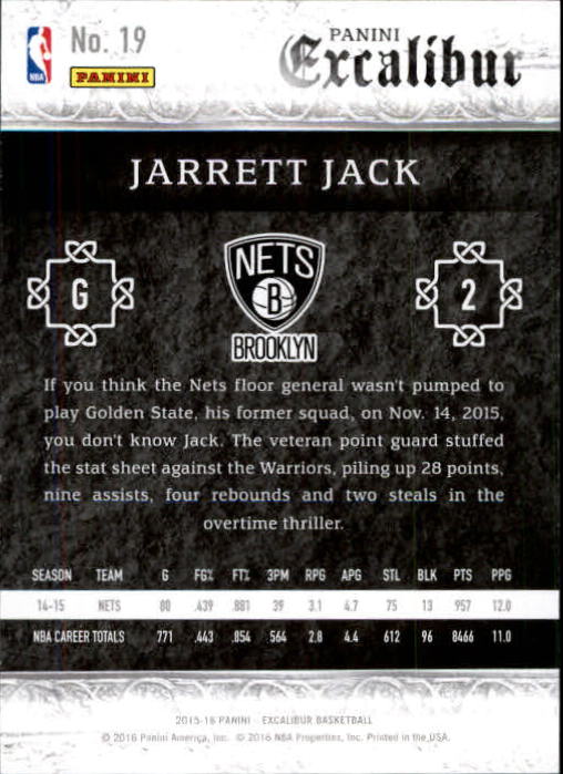 2015-16 Panini Excalibur Silver #19 Jarrett Jack back image