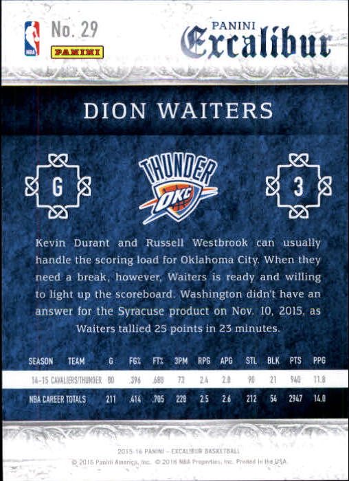 2015-16 Panini Excalibur Silver #29 Dion Waiters back image