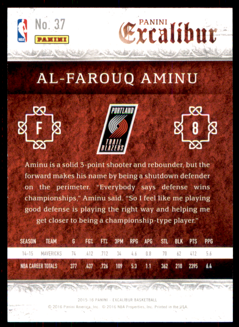 2015-16 Panini Excalibur Silver #37 Al-Farouq Aminu back image
