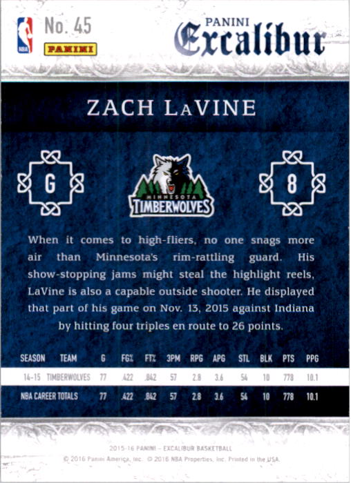 2015-16 Panini Excalibur Silver #45 Zach LaVine back image