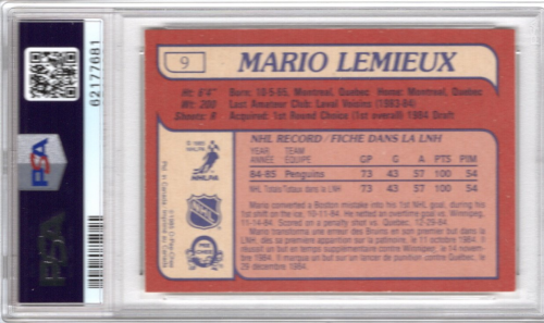 1985-86 O-Pee-Chee #9 Mario Lemieux RC back image