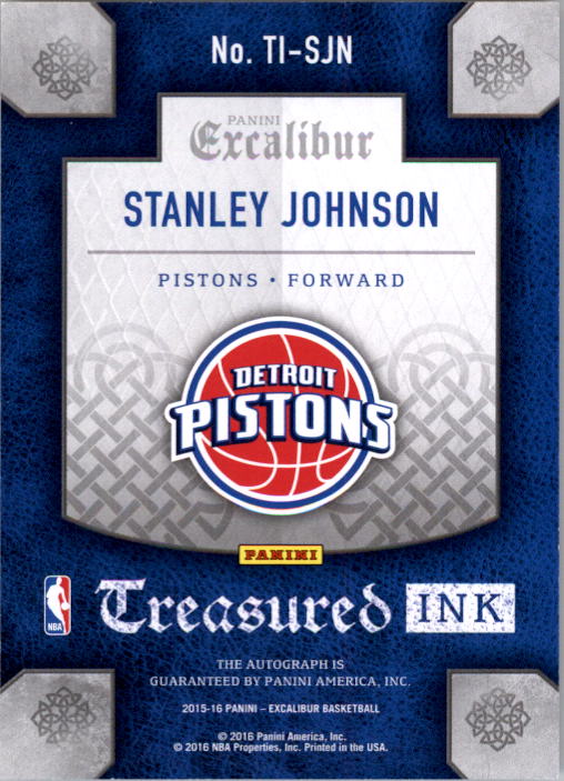 2015-16 Panini Excalibur Treasured Ink #16 Stanley Johnson/199 back image