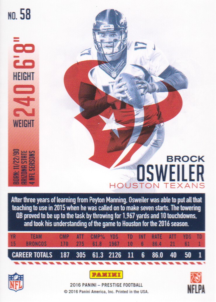 2016 Prestige #58 Brock Osweiler back image