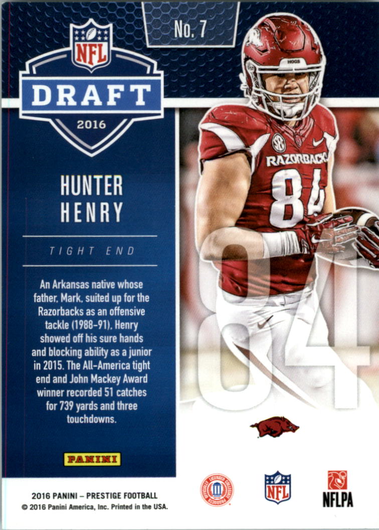 2016 Prestige Draft Big Board #7 Hunter Henry back image