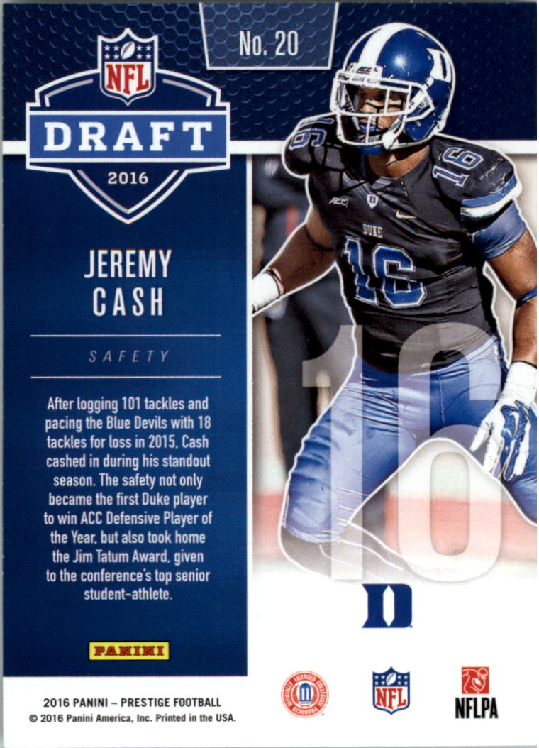 2016 Prestige Draft Big Board #20 Jeremy Cash back image