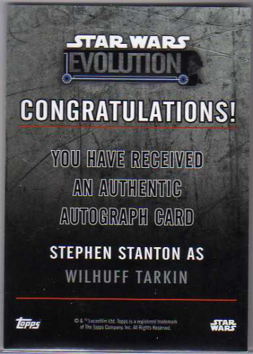 2016 Topps Star Wars Evolution Autographs #NNO Stephen Stanton as Tarkin back image