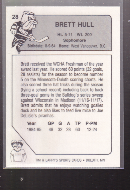 1985-86 Minnesota-Duluth Bulldogs #28 Brett Hull back image