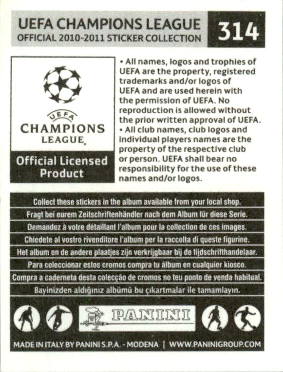 Panini Champions League 2010-2011 David Abraham FC Basel 1893 No 314