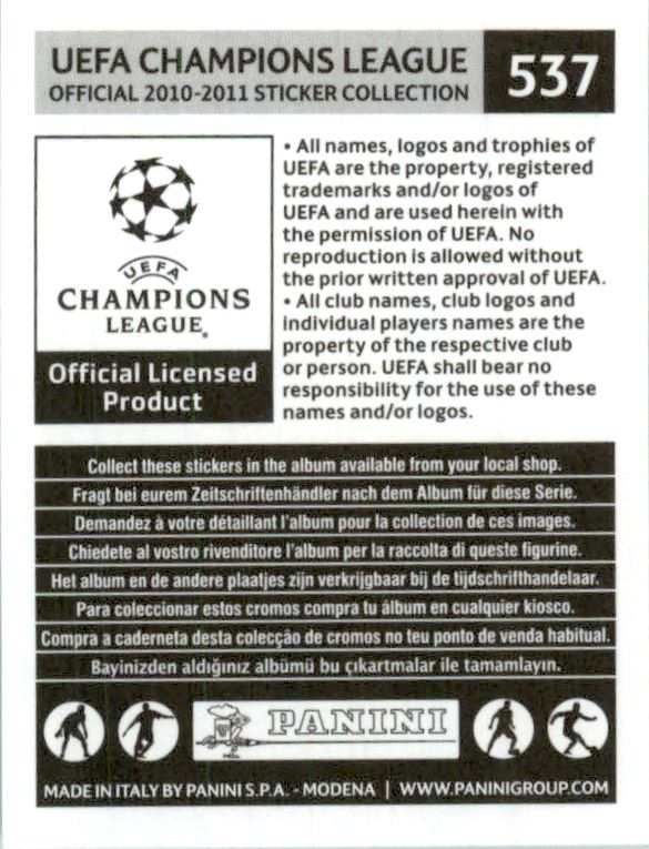 2010-11 Panini UEFA Champions League Stickers #537 Marko Jovanovic