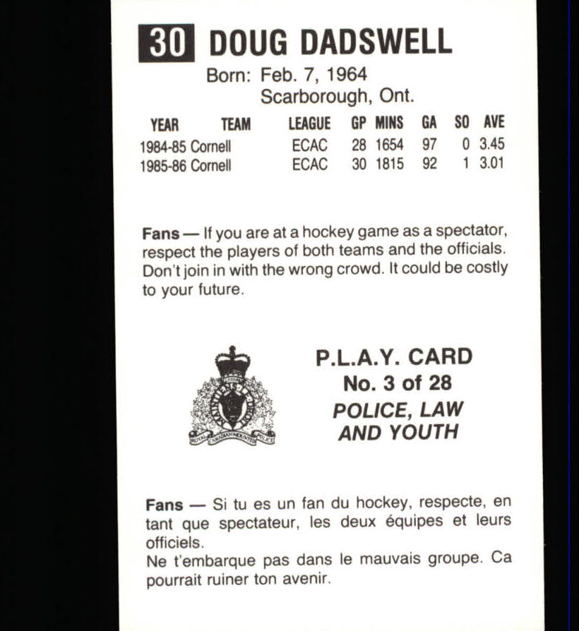 1986-87 Moncton Golden Flames #3 Doug Dadswell back image
