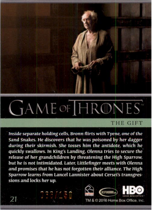 2016 Rittenhouse Game of Thrones Season Five Gold #21 The Gift back image