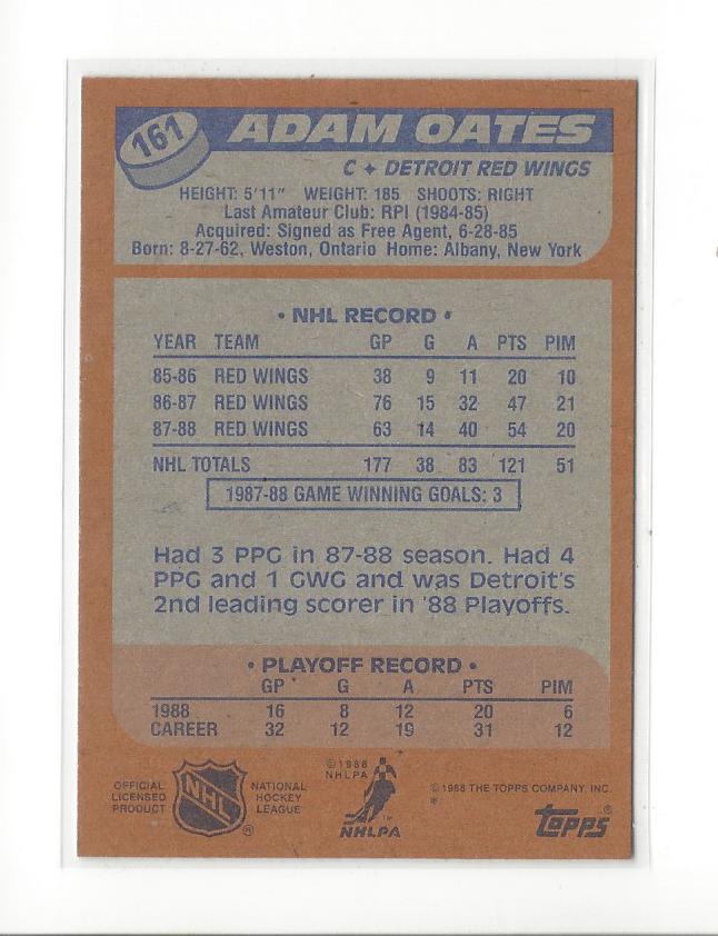 1988-89 Topps #161 Adam Oates DP back image