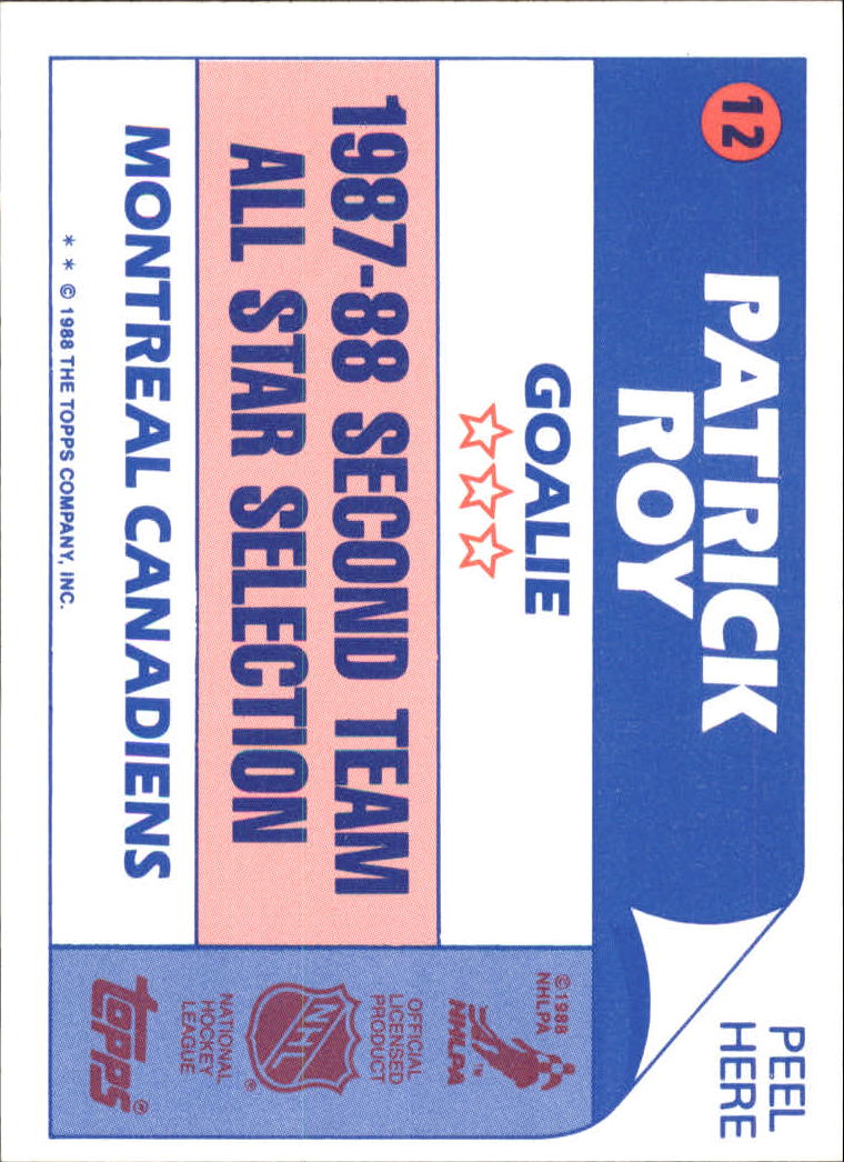 1988-89 Topps Sticker Inserts #12 Patrick Roy back image