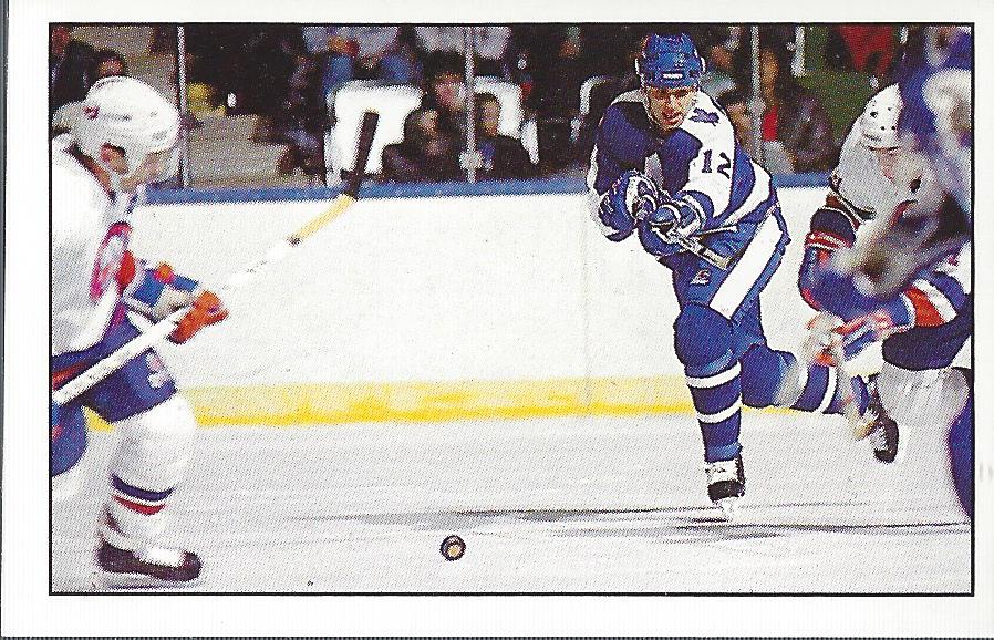 1989-90 Panini Stickers #136 Maple Leafs action