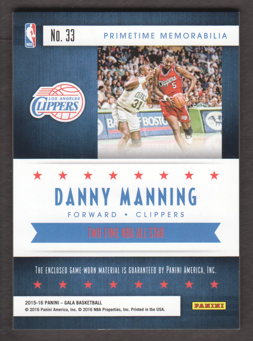 2015-16 Panini Gala Primetime Memorabilia #33 Danny Manning back image