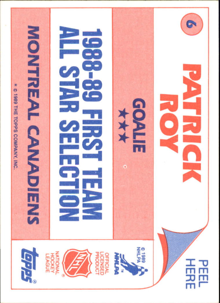 1989-90 Topps Sticker Inserts #6 Patrick Roy back image