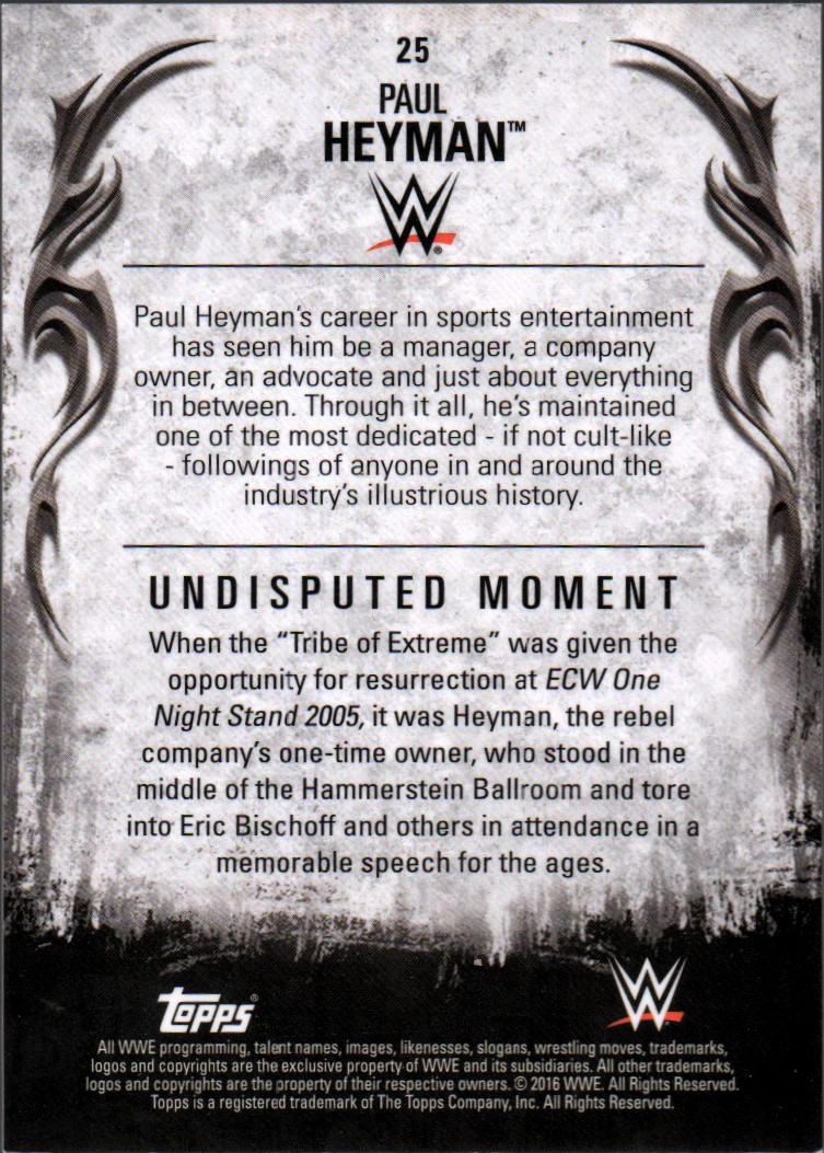 2016 Topps WWE Undisputed #25 Paul Heyman back image