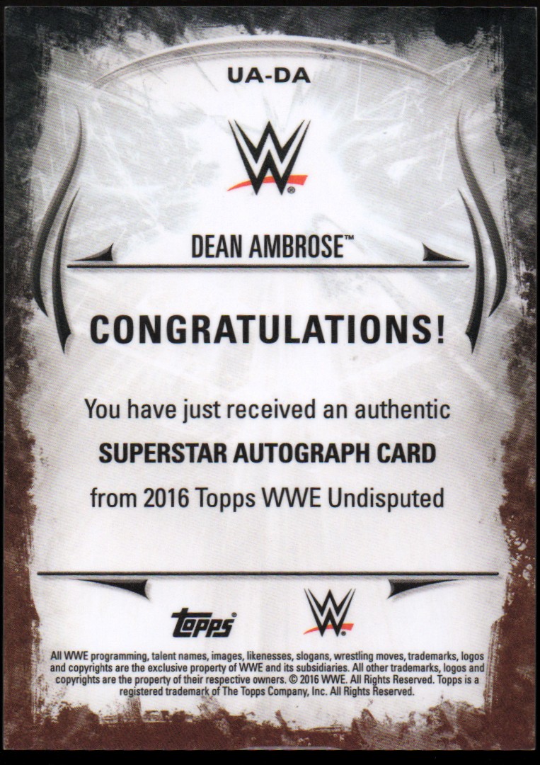 2016 Topps WWE Undisputed Autographs Blue #UADA Dean Ambrose back image