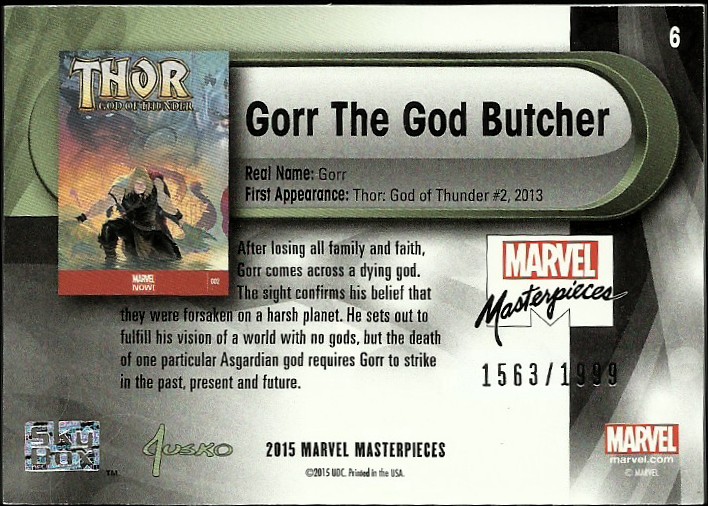 2016 SkyBox Marvel Masterpieces #6 Gorr The God Butcher/1999 back image