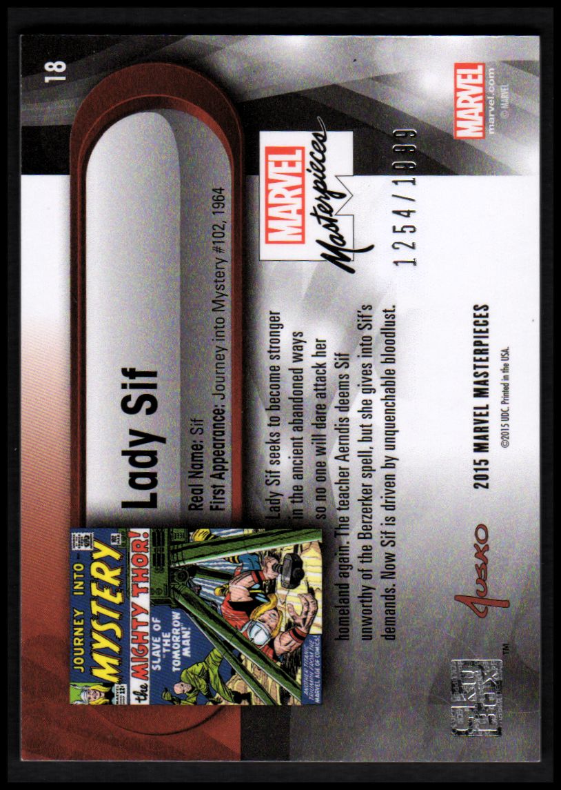 2016 SkyBox Marvel Masterpieces #18 Lady Sif/1999 back image