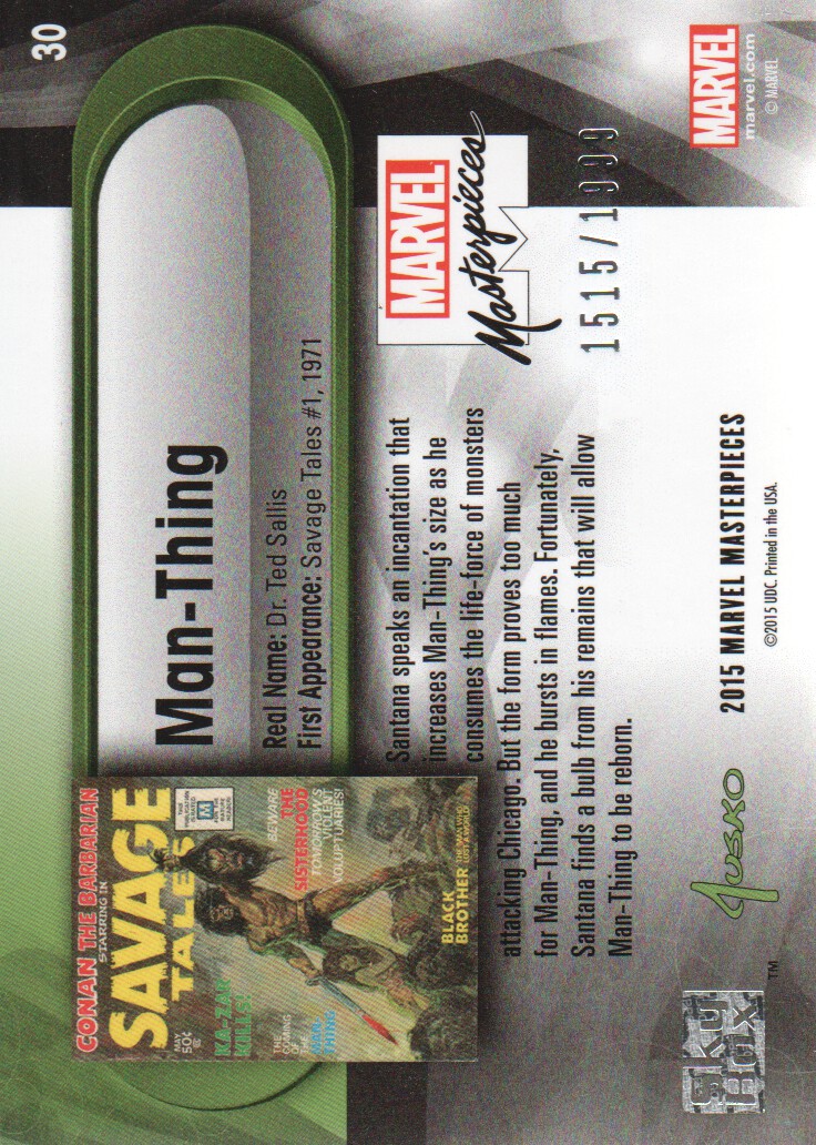 2016 SkyBox Marvel Masterpieces #30 Man-Thing/1999 back image