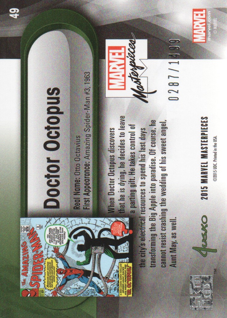2016 SkyBox Marvel Masterpieces #49 Doctor Octopus/1499 back image
