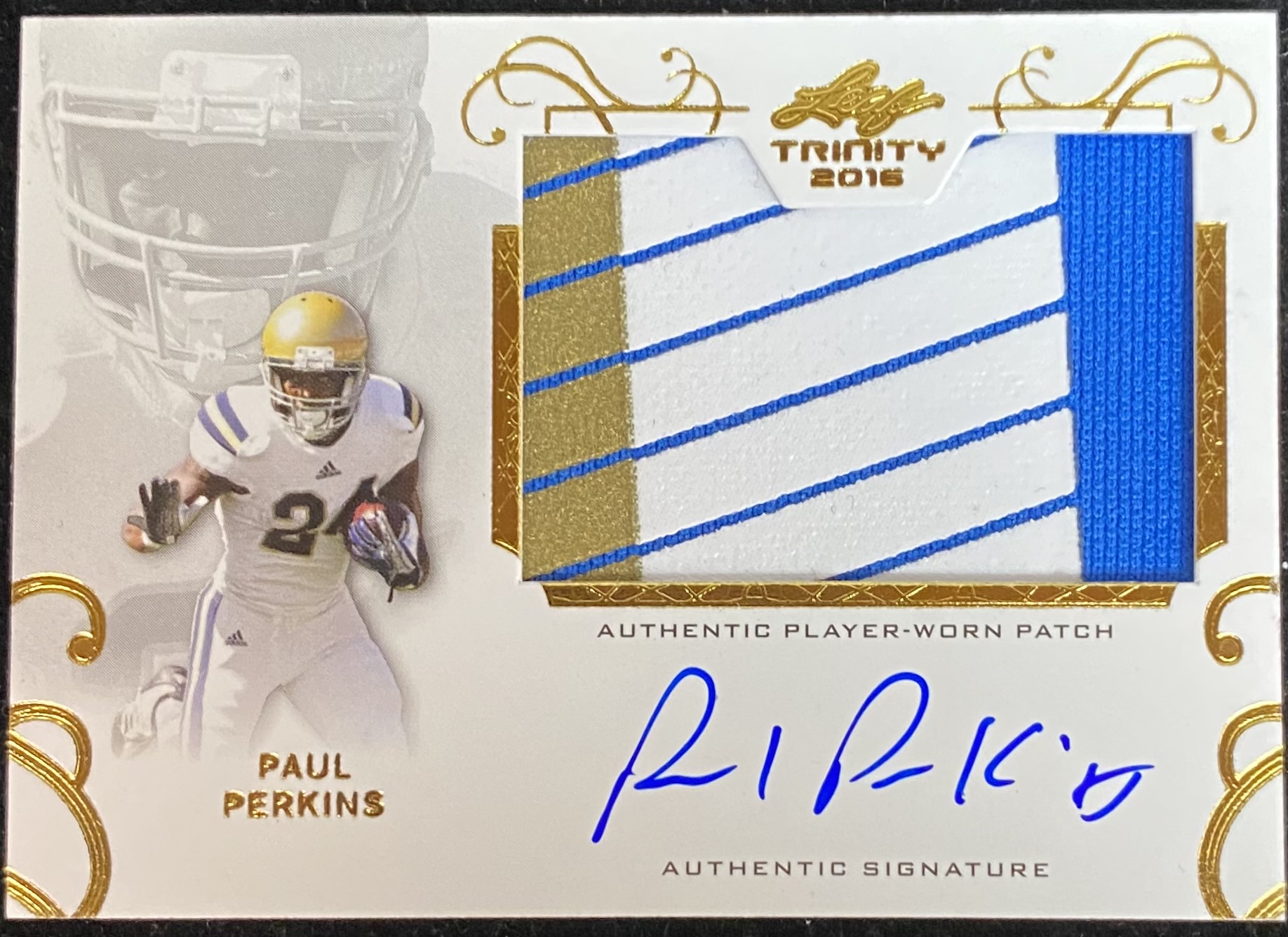 2016 Leaf Trinity Patch Autographs Gold #PAPP1 Paul Perkins