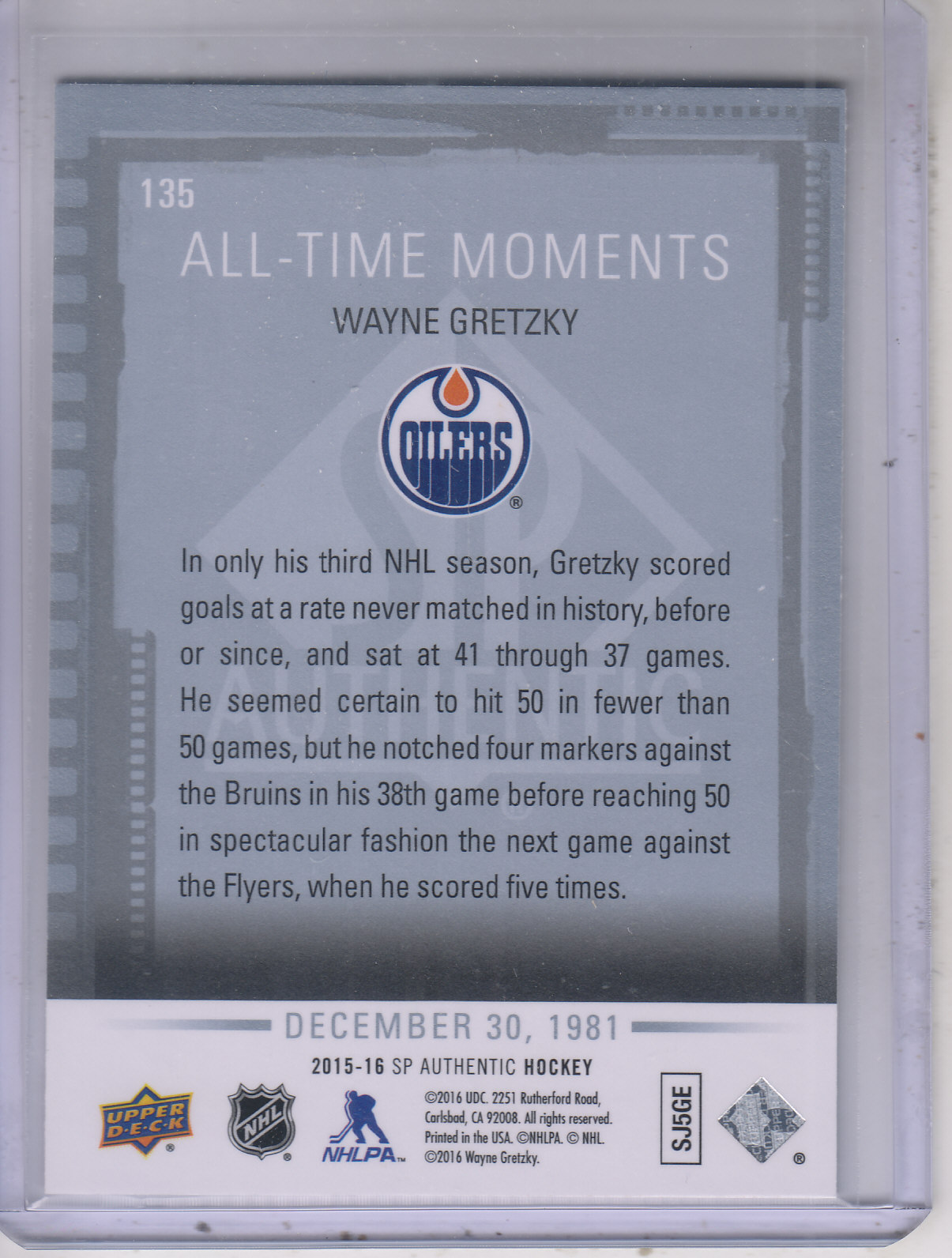 2015-16 SP Authentic #135 Wayne Gretzky ATM back image