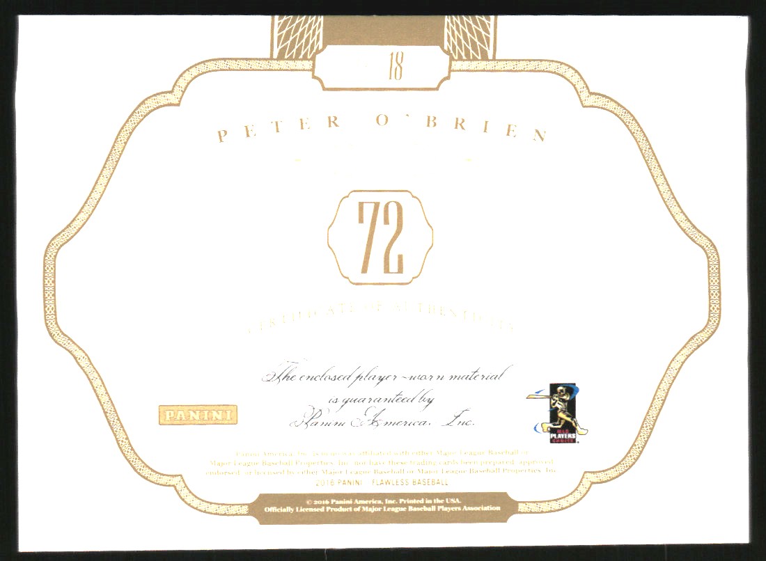 2016 Panini Flawless Rookie Patches Sapphire #18 Peter O'Brien