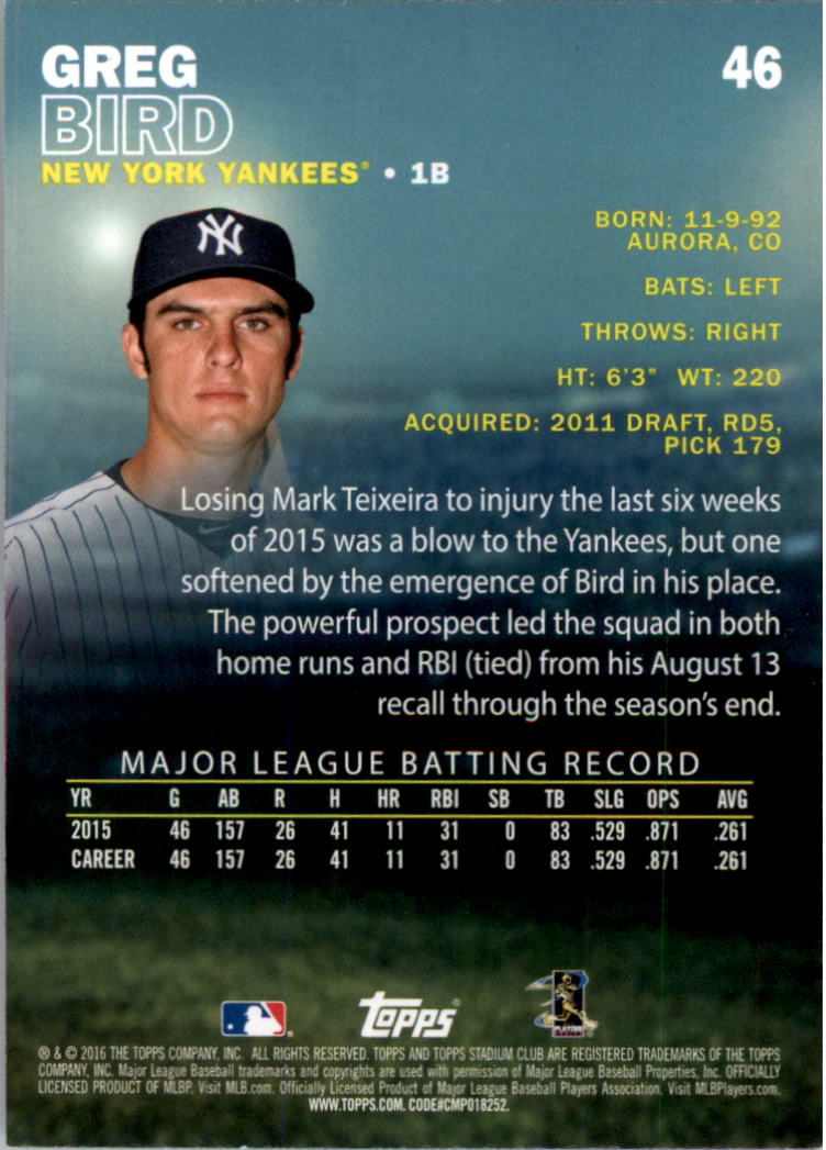 2016 Stadium Club Gold Baseball Card Pick (Inserts) - Picture 31 of 217