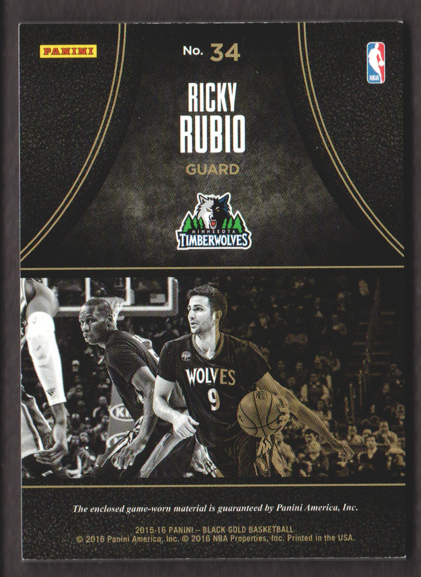 2015-16 Panini Black Gold Massive Materials #34 Ricky Rubio/49 back image