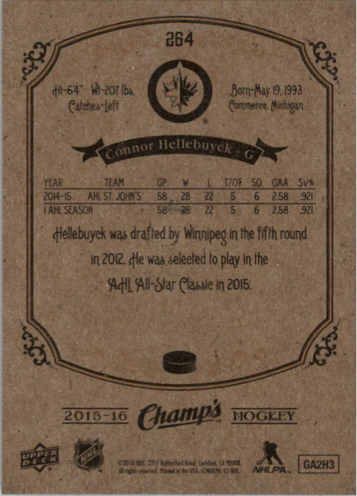 2015-16 Upper Deck Champ's #264 Connor Hellebuyck SP RC