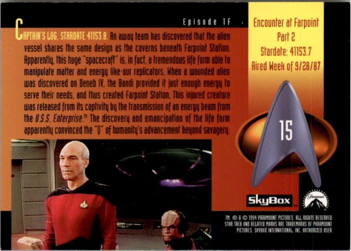 1994-99 SkyBox Star Trek The Next Generation Episode Collection #15 Encounter at Farpoint Part 2 back image