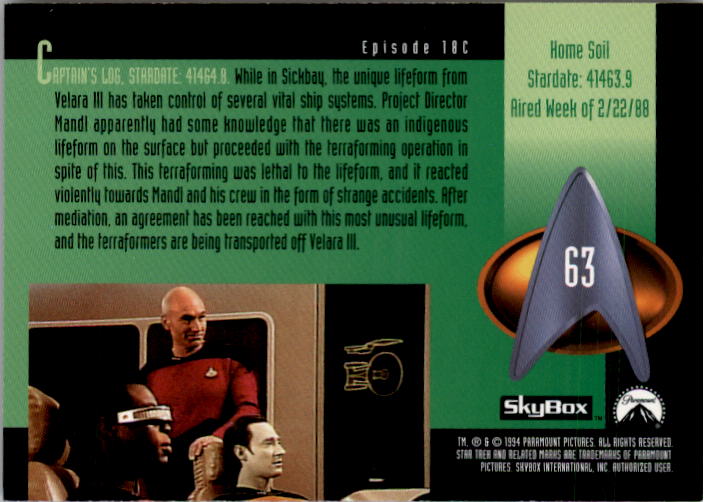 1994-99 SkyBox Star Trek The Next Generation Episode Collection #63 ...