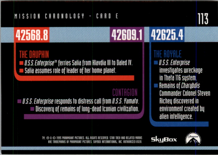 1994-99 SkyBox Star Trek The Next Generation Episode Collection #113 Mission Chronology back image