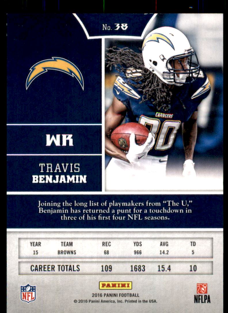 2016 Panini Blue #38 Travis Benjamin back image