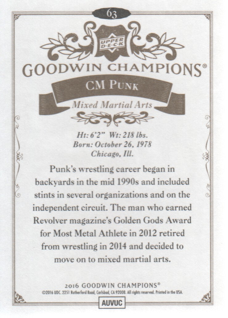 2016 Upper Deck Goodwin Champions #63 CM Punk back image