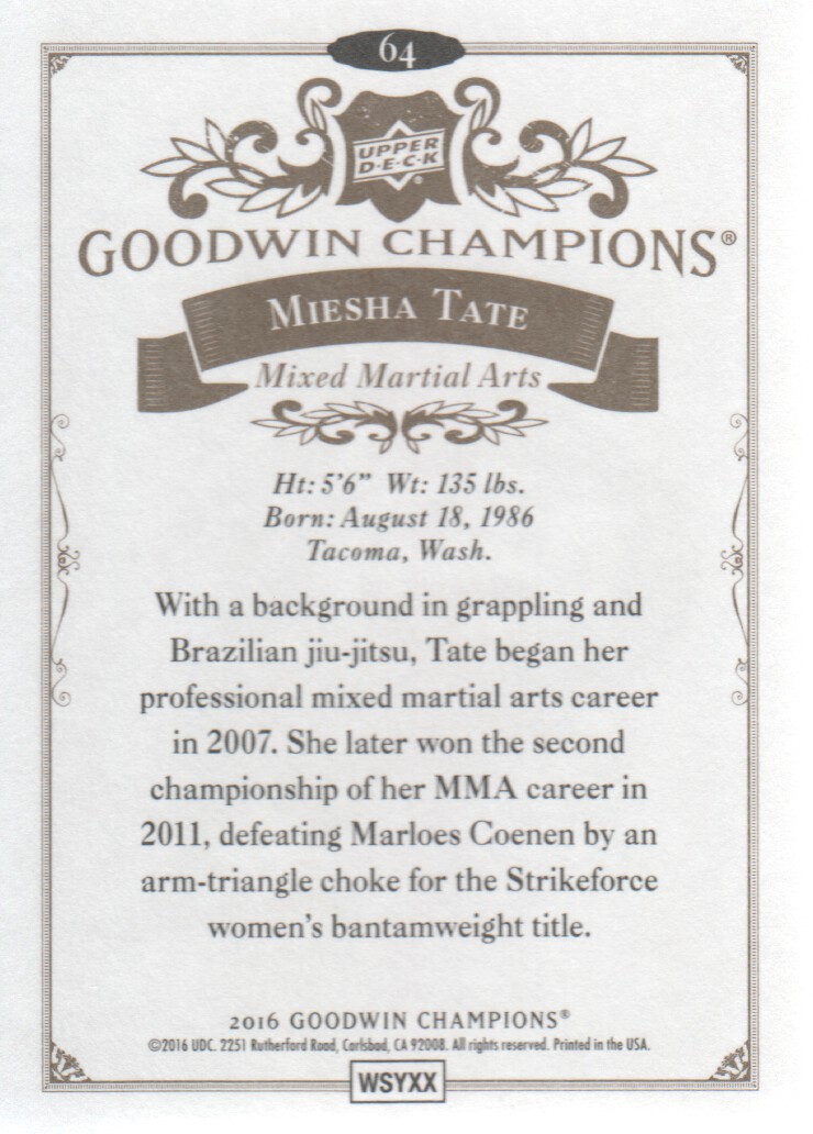 2016 Upper Deck Goodwin Champions #64 Miesha Tate back image