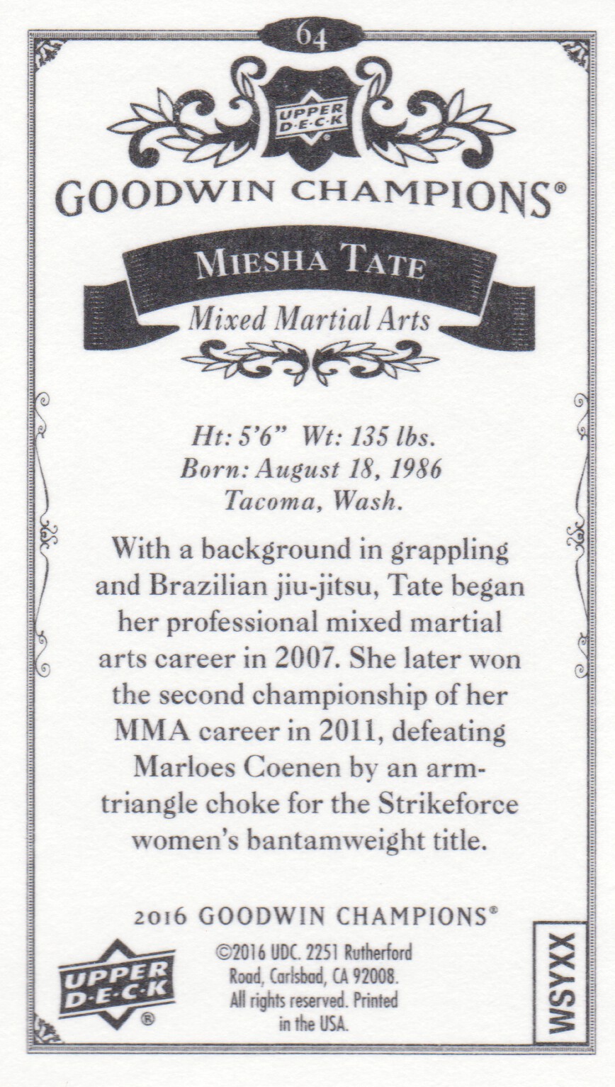 2016 Upper Deck Goodwin Champions Mini Canvas #64 Miesha Tate back image